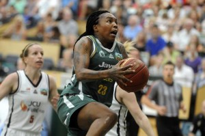 Pondexter attacks the basket against Townsville in the last week of the regular season. 134612 Picture: STEWART CHAMBERS