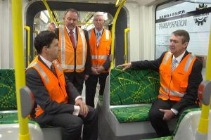 Trams on the road rails