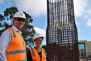 First sky rail piers in place