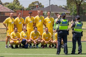 Soccer kids take on cops