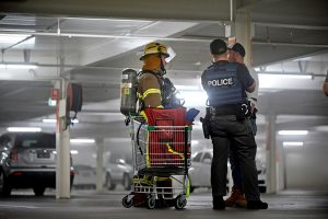 Torched car smokes out shoppers