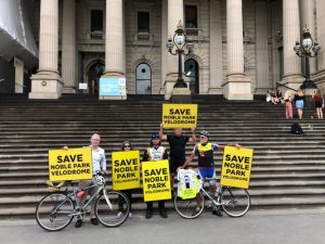 Pro-velodrome riders mount Parliament steps